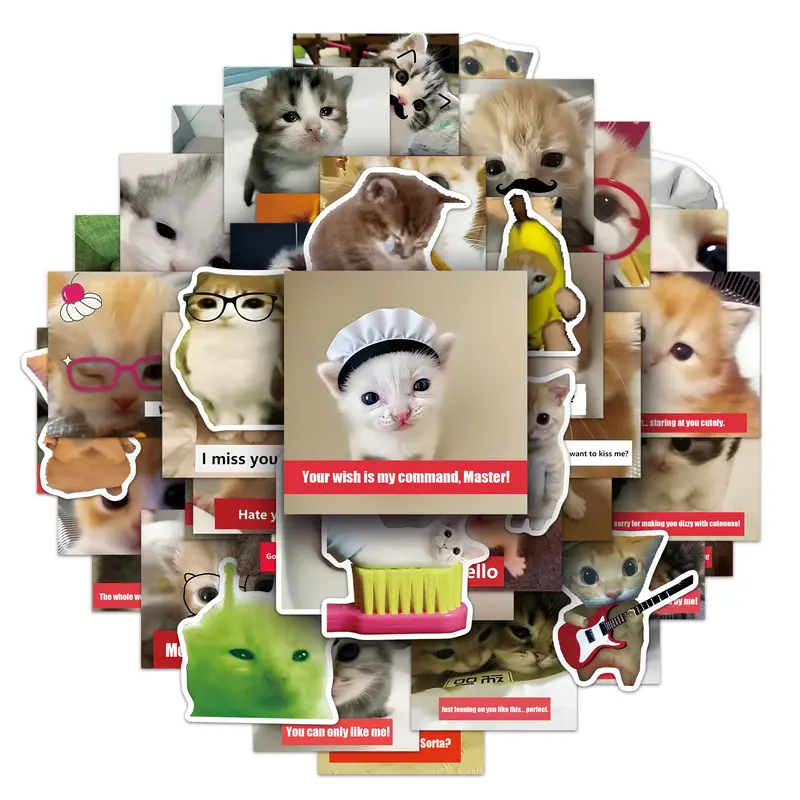 50 PCS Cat Meme Sticker Aesthetic Kawaii Cute Sticker Pack for Journaling, Phone Case & Laptop Decor Valentine's Day gift
