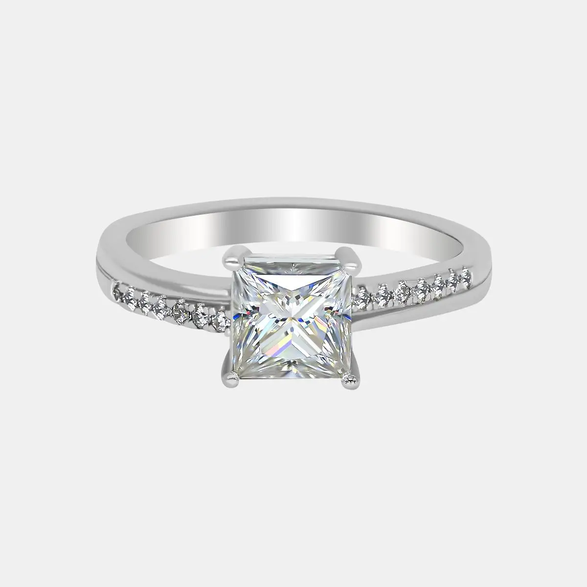 【724】Valentine's Day Adult Elegant Fashion Lab Moissanite Ring - Asymmetric Paved 1 Carat Princess Cut Synthetic Gemstone Fashion Engagement Ring, Elegant Fashion Rings, Adults