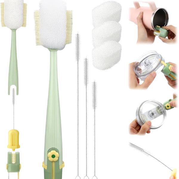 5-in-1 Multifunctional Bottle Cleaning Brush Set with Replaceable Heads for Deep Cleaning Cups Lids and Straws Ideal for Reusable Drinkware