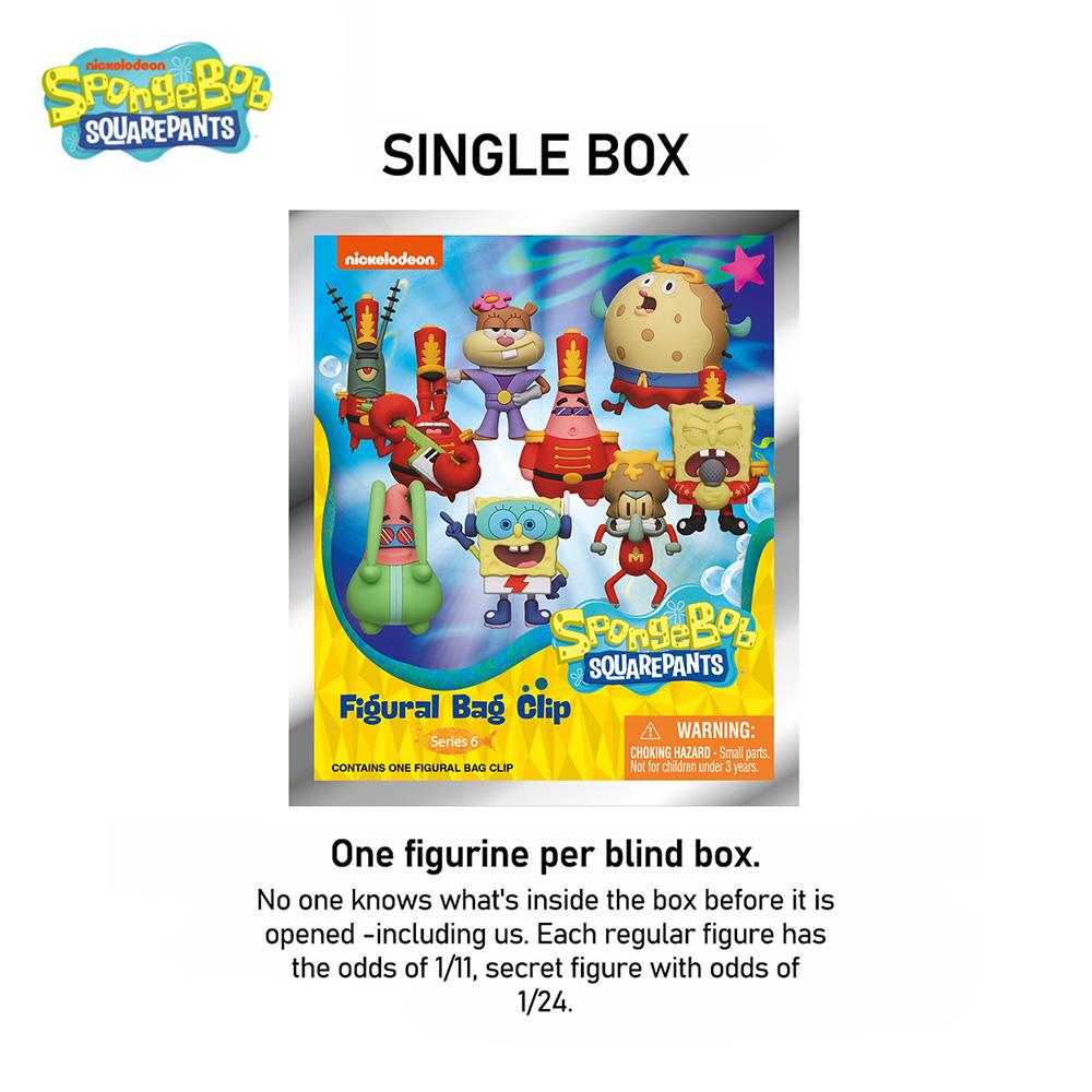 1PC Officially licensed SpongeBob SquarePants 3D animated blind box keychain featuring random characters like SpongeBob Patrick Star Squidward Tentacles Mr. Krabs and other friends from Bikini Bottom. Includes one adorable PVC collectible charm, Nickelode
