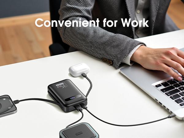 20000mAh 35W Power Bank – Built-in Cables, PD 3.0 & QC 4.0 Fast Charging, 4 Ports, LED Display, TSA-Friendly