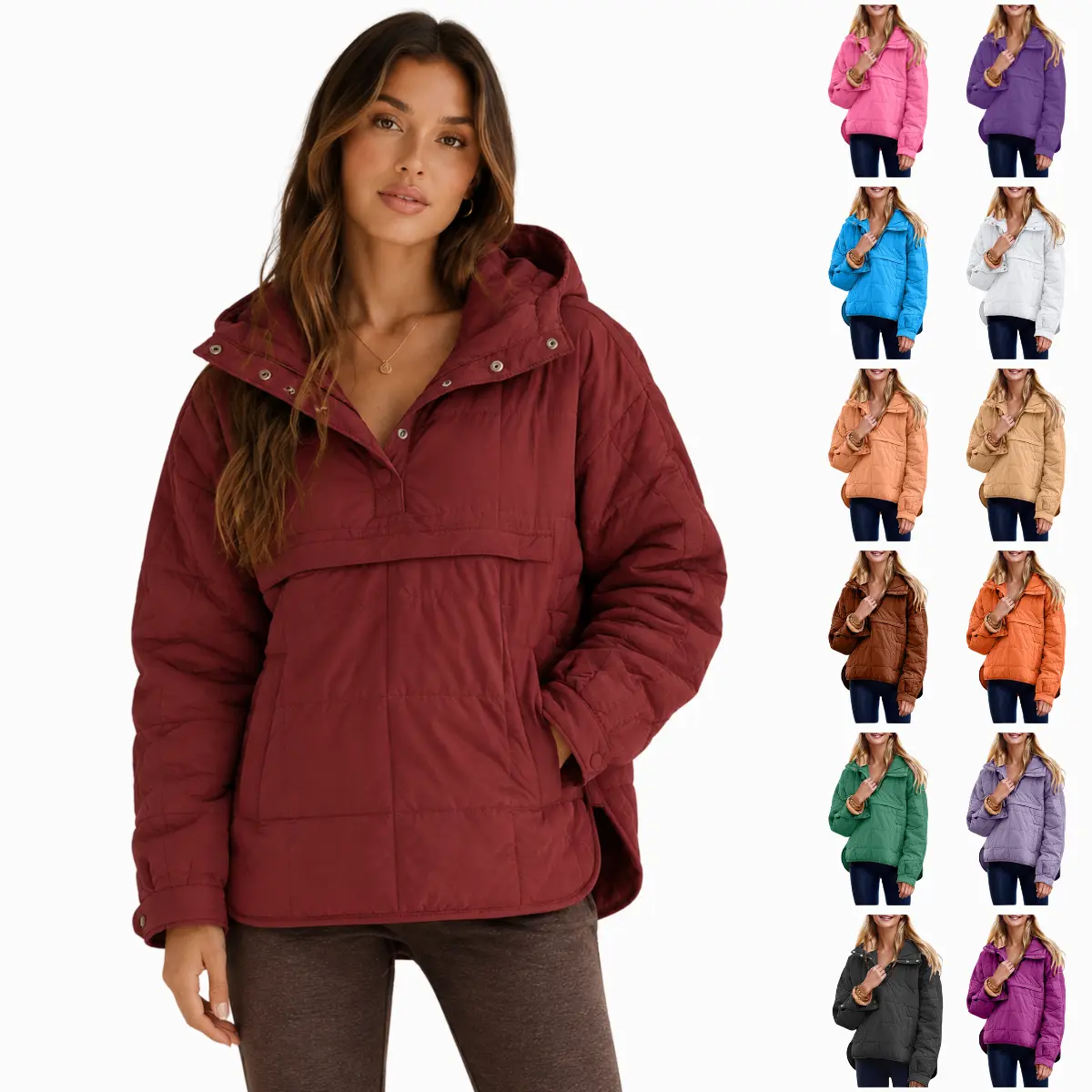 Molitree Women's Oversized Hooded Puffer Jacket Quilted Pullover Coat Lightweight Warm Winter Jacket Casual Loose Fit Outerwear with Pockets