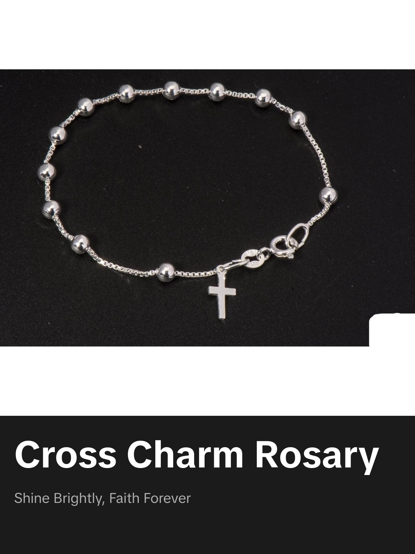Sterling Silver Cross Charm Rosary Bracelet