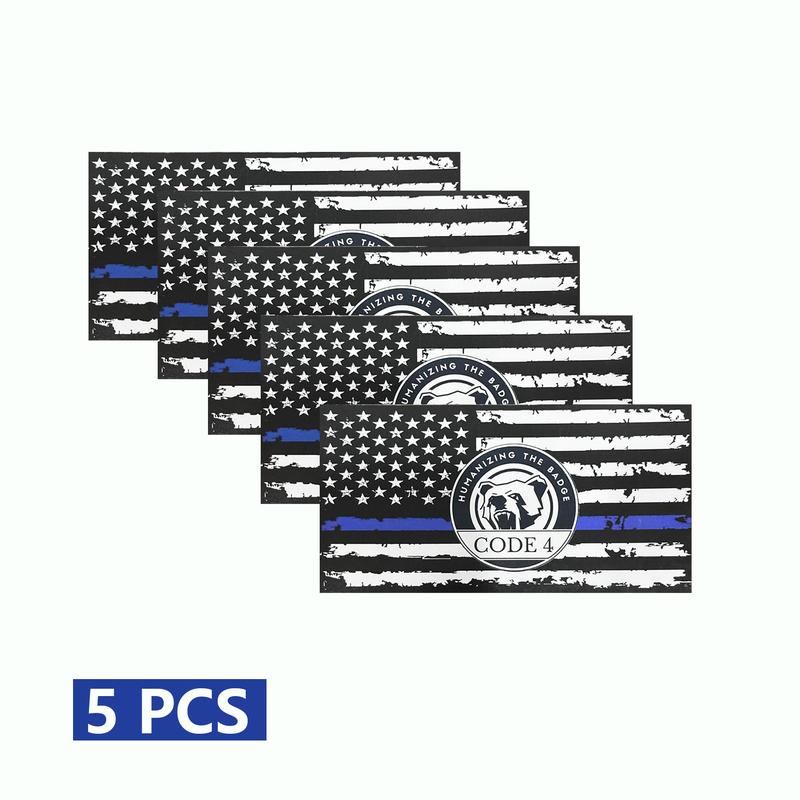 Thin Blue Line Police Sticker Patriotic Car & Laptop Decal Code 4 Humanizing The Badge 5 PCS High-Quality PVC Material Waterproof UV Protection Easy Installation Perfect for Cars Trucks Motorbikes Bumpers Windows Cabinets Walls Laptops