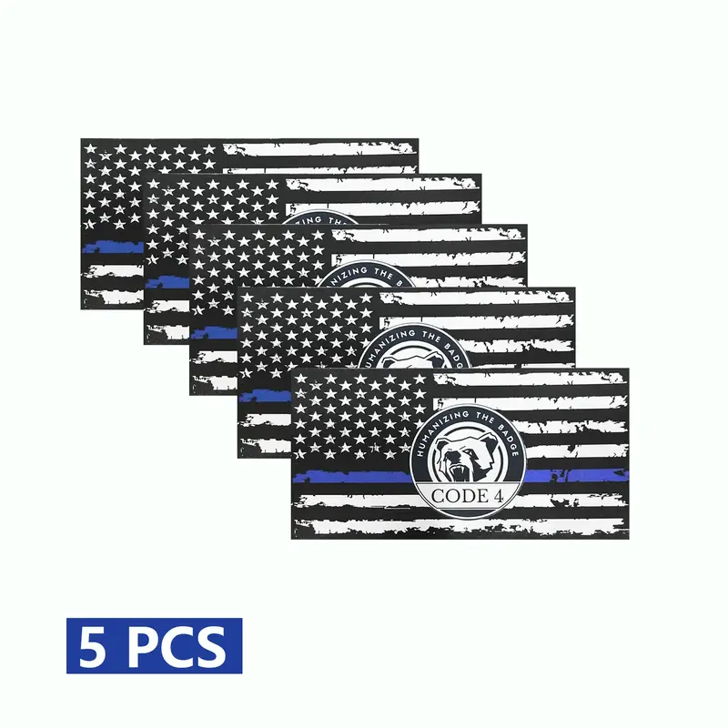 Thin Blue Line Police Sticker Patriotic Car & Laptop Decal Code 4 Humanizing The Badge 5 PCS High-Quality PVC Material Waterproof UV Protection Easy Installation Perfect for Cars Trucks Motorbikes Bumpers Windows Cabinets Walls Laptops