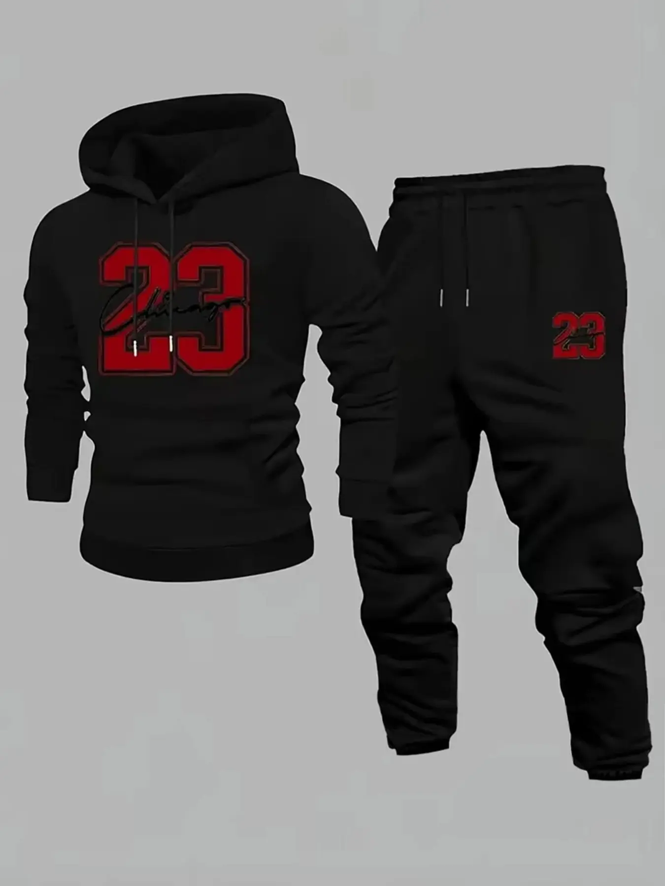 Men's Plus Size Hoodie Set, Digital Print Drawstring Long Sleeves Hooded Sweatshirt and Long Pants, Casual Comfortable Two-Piece Outfit, Loose Fit Set, Sweatshirt Sweatpants Set