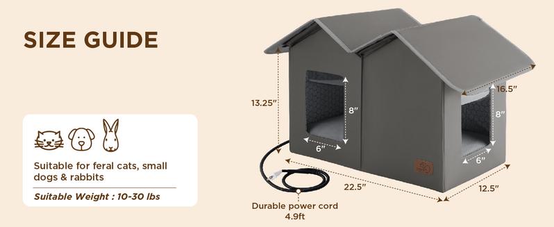 Bedsure Clawsable Heated Indoor Outdoor Cat House - Cozy Insulated Waterproof Shelter with Raised Base, Waterproof Stray Cat Shelter, Winter Warm Pet Hideout, for Feral Barn Cats and Kittens,
