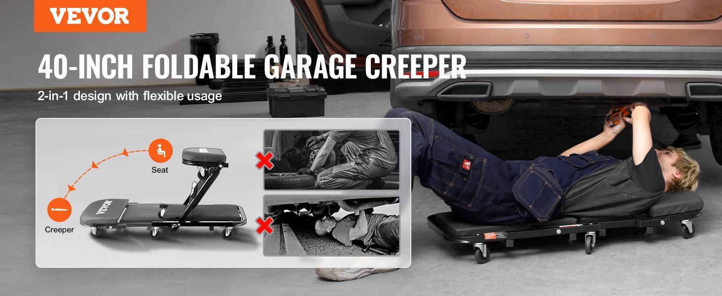 VEVOR Foldable Z Garage Creeper, TikTokShopBlackFriday, Max. 40 in, 450 lbs Load Capacity Rolling Folding Mechanic Creeper Stool, with 6 Universal Wheels Padded Seat Steel Frame, Lay Down or Sit Chair for Garage Shop or Home VEVOR Foldable Z Garage Creeper, TikTokShopBlackFriday, Max. 40 in, 450 lbs Load Capacity Rolling Folding Mechanic Creeper Stool, with 6 Universal Wheels Padded Seat Steel Frame, Lay Down or Sit Chair for Garage Shop or Home