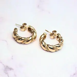 14k Solid Gold Rope Twist Huggie Hoops: Fine Vintage Jewelry