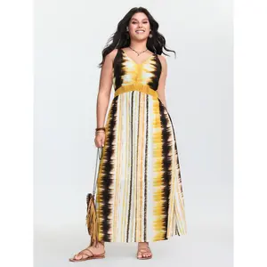 【Summer Turn-Up】【Plus Size Tie Dye】 Bloomchic Color Gradient V-Neck Shirred Waist Maxi Dress 2026 Summer Pick for Mother's Day