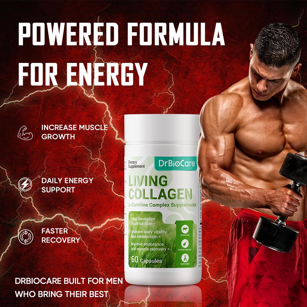 【MAX】DrBioCare Men’s Supplement – Supports Energy, Strength, Stamina, Circulation & Endurance – Featuring L-Carnitine + Living Collagen – New Formula, 60 Capsules