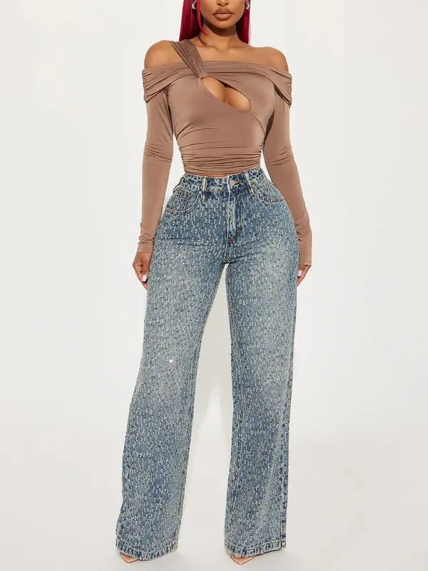 Turning The Page Embellished Wide Leg Jeans - Medium Wash