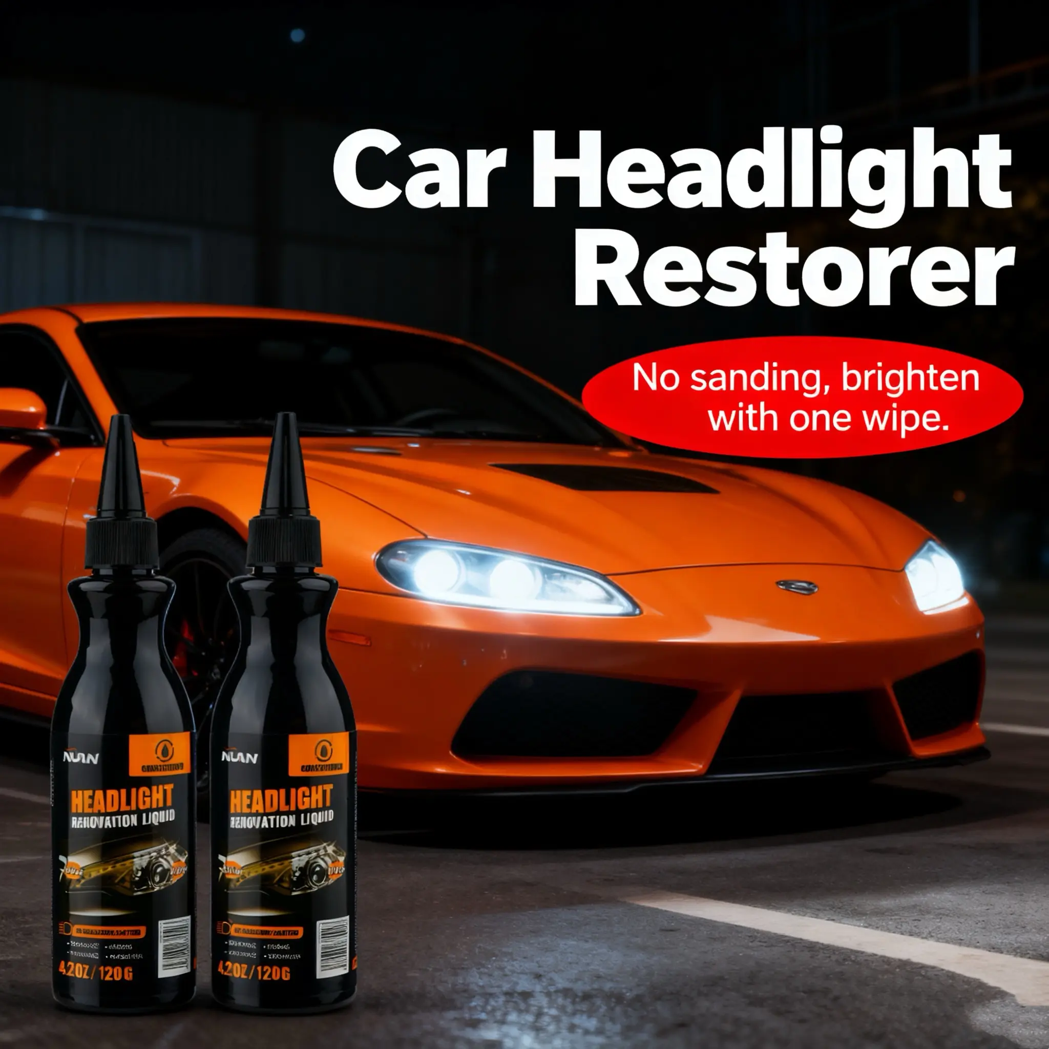 NUAN Car Headlight Restoration Kit 120g Repair Liquid Headlight Cleaner Polish for Oxidation Yellowing Foggy Hazy Cloudy Lenses Scratch Repair Clear Finish