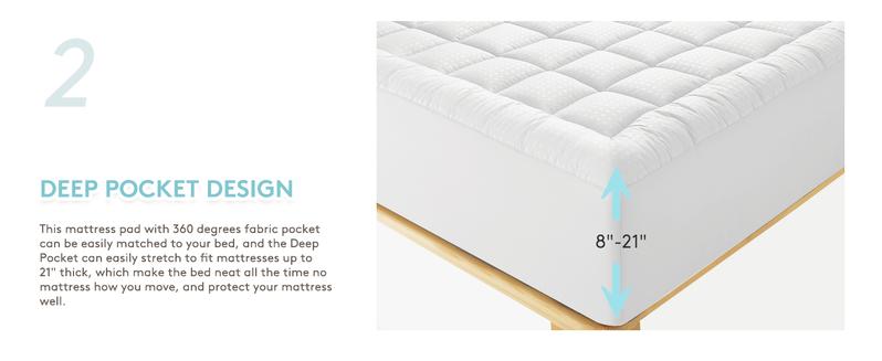 WeCharmer Mattress Pad Quilted Fitted Mattress Protector - Breathable, Soft, Cooling, Comfortable, 8-21" Deep Pocket, Breathable Design
