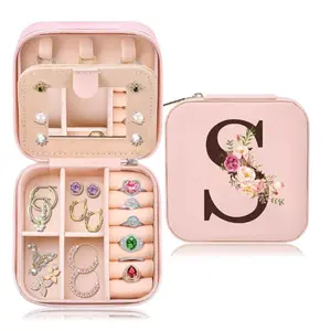 Personalized Travel Jewelry Case Organizer – Initial Jewelry Box for Women | Mother’s Day Gift for Mom, Wife, Daughter | Bridesmaid Proposal & Bridal Shower Gift | Easter Gift for Women – Letter S