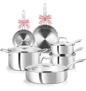 KOCH SYSTEME CS 10 Piece Tri-Ply Stainless Steel Pots and Pans, 18/10 Stainless Steel Cookware Set, Professional Kitchen Induction Sets with Stay Cool Handles, Dishwasher & Oven Safe, Non-Toxic