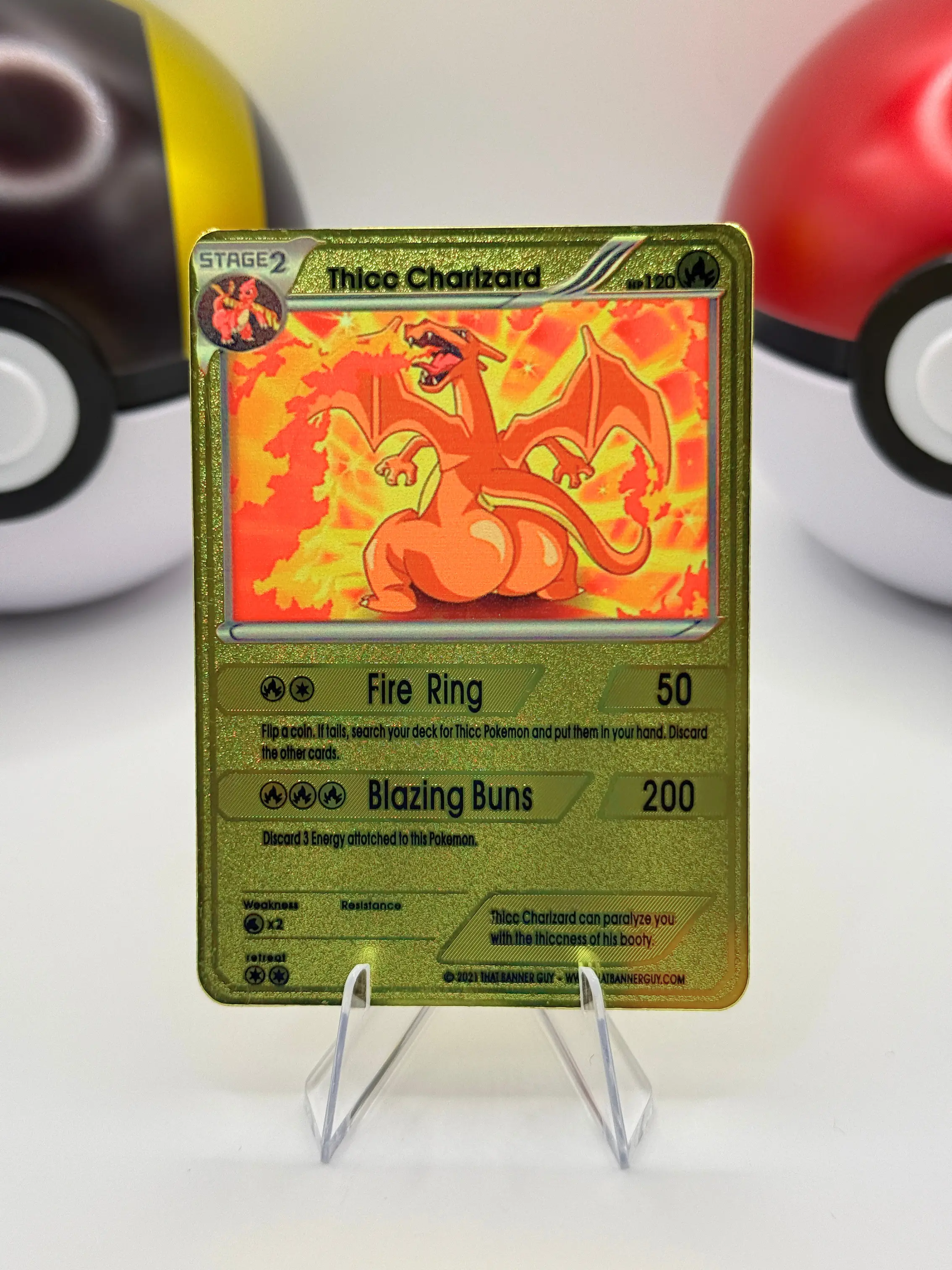 Thicc Charizard - Custom-Art Gold Metal Pokemon Card