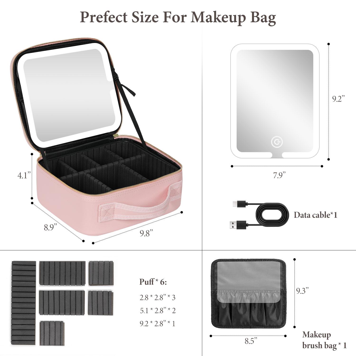 Behaesty Portable Makeup Bag with 3-Color LED Light Detachable Mirror 2000mAh USB Rechargeable Waterproof PU Leather Organizer Compact Travel Cosmetic Pouch Vanity Purse  Zip TikTokShopBlackFriday