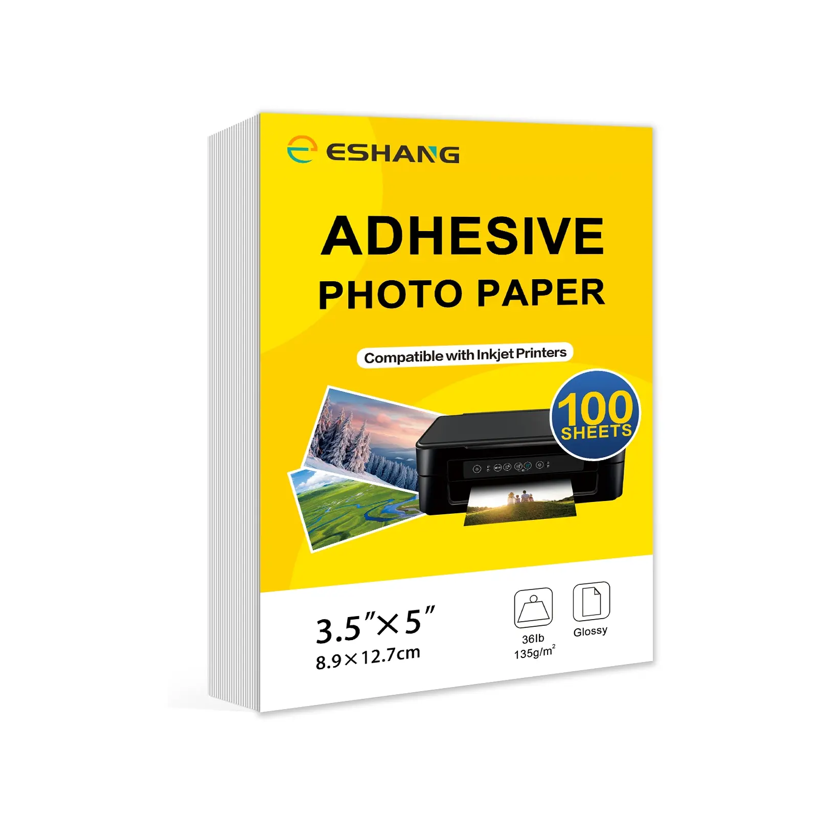 100 Sheets Large Quantity 3R Self-Adhesive Photo Paper, Secure Attachment, 3.5x5 inches, Standard Size, 36lb 135G, Glossy Finish Inkjet Sticker Photo Paper, Suitable for Inkjet Printers, High-Quality Printing