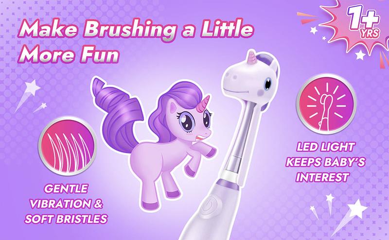 Papablic (Arya) Toddler Sonic Toothbrush Kids for 1-3Y, Cute Unicorn Cover & Smart LED Timer, 4 Brush Heads, Baby Daily Lightweight Oral Hydiene, Christmas Gift