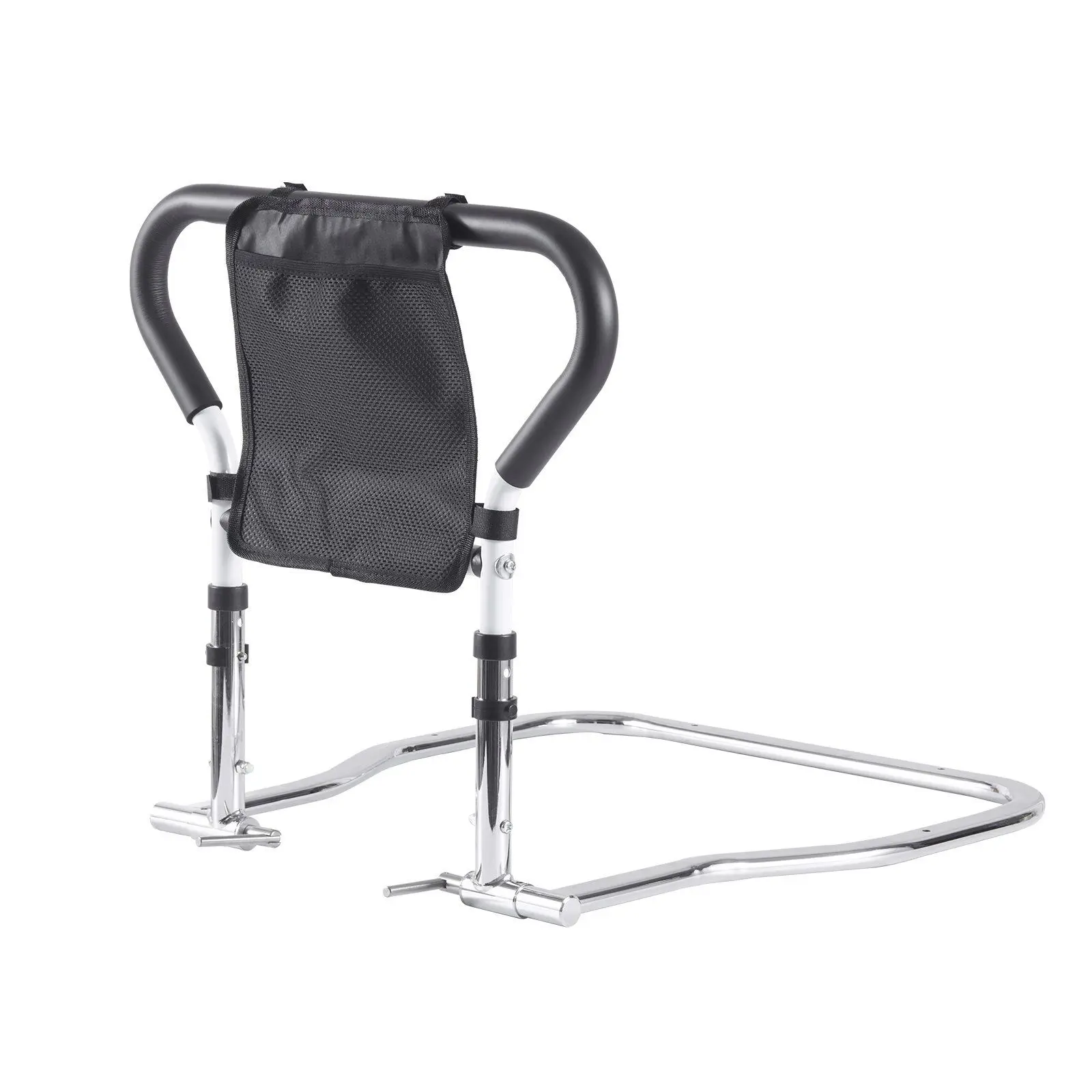 90° Foldable Chrome-Plated High Carbon Steel Bed Rail for Elderly Adults, Portable Enhanced Stability Assist Rail with Bead-Locking Mechanism, Storage Bag, 19.29-20.28 Inches Adjustment, 300 lbs Capacity, Safe Bed Activity Transitions