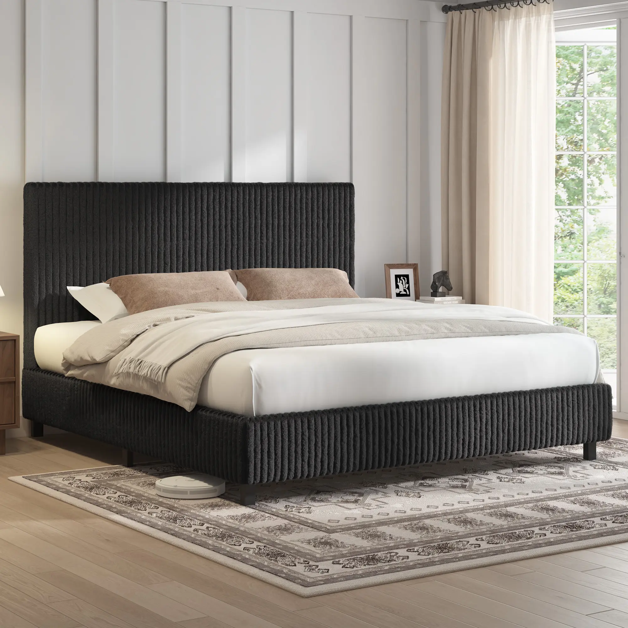 AMERLIFE Upholstered Bed Frame, Corduroy Platform Bed with 3.5" Thick Gap-Free Headboard, Fully Padded, Metal Frame with Strong Slats, No Box Spring Needed, Full Size Bed #homemakeover