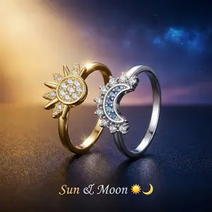 Adjustable Sun & Moon Design Ring Set, New Style Fashion Jewelry for Party, Daily Clothing Decor, Trendy gift for your girlfriend Stackable Rings
