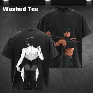 Maki Zenin Jujutsu Kaisen Anime Double Printed Vintage Washed Tee Unisex Oversize Heavyweight Cotton T-shirt for Anime Fans and Lovers