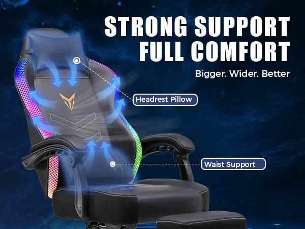 GTPLAYER Gaming Chair with Footrest, Recliner Chair with Led Lights, Headrest & Lumbar Support, Linkage Armrest,Ergonomic Gaming Chair, High Back Office Home, Black
