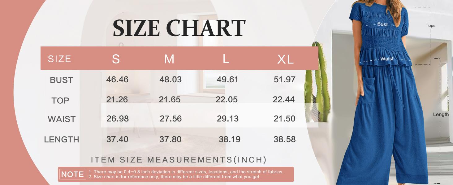 Tanming Women’s FallFreshness 2-Piece Smocked Top & Wide-Leg Pants Set–High-Waisted Lounge Outfit with Pockets Casual Boho Matching Set