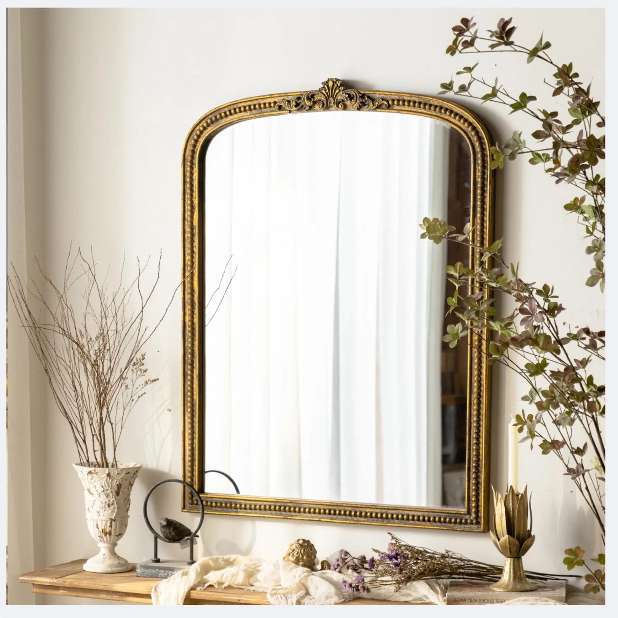 ZIYOO 42.5”x32” French Vintage Arched Wall Mirror | Gold Ornate Baroque Frame Decorative Mirror | Antique Accent Mirror for Living Room, Bedroom, Entryway, Fireplace | Luxury Wall Decor Mirror
