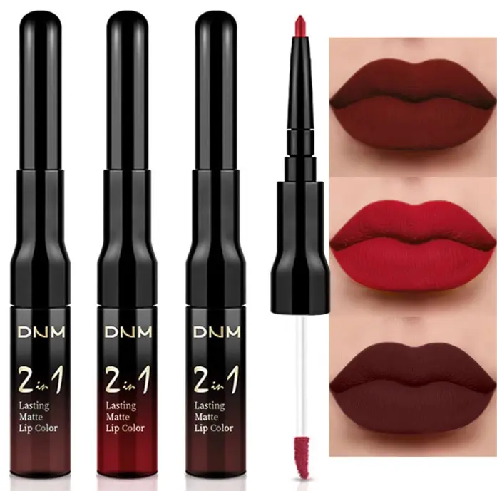 evpct 3Pcs Dark Brown Ruby Deep Red Matte Lip Liner Pencil and Liquid Lipstick Sets for Women Long Lasting Waterproof, 24 Hour Lipstick Lip Stick/Gloss Set labiales mate 24 horas originales, 02