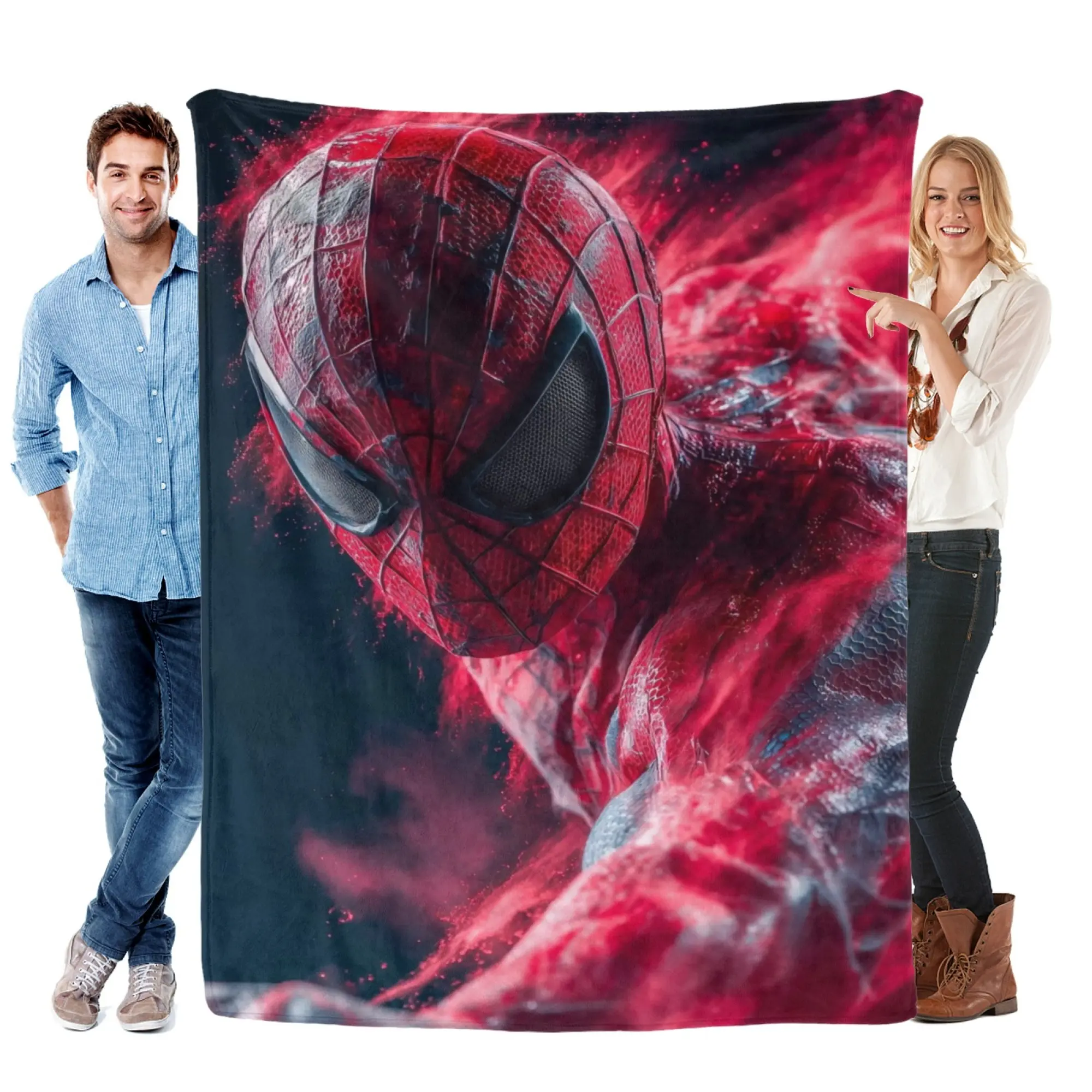 [SummerVibes] MARVEL CLASSIC Spider-Man Red Energy Flannel Blanket, Vibrant 2D Cinematic Print Throw for Couch, Bed, Gaming Room & Fans