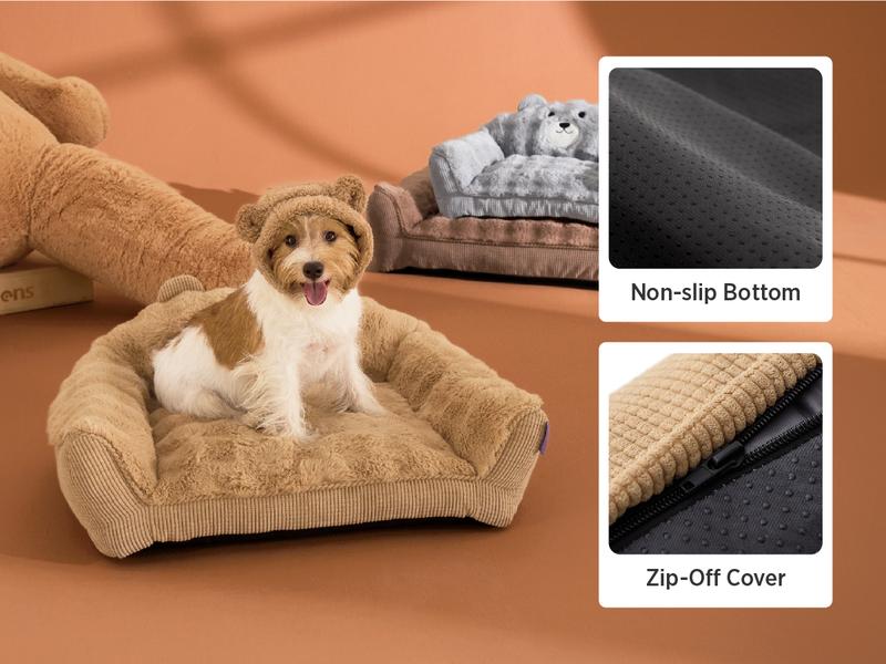 Lesure Teddy Bear Sofa for Small Pets - Valentine’s Day Gift for Fluffy & Warm Cute Couch for Indoor Cats, Fuzzy Cat Sofa with Removable Washable Cover, Supportive Pet Chair with Cute Teddy Bear Design, Perfect for Autumn & Winter Home