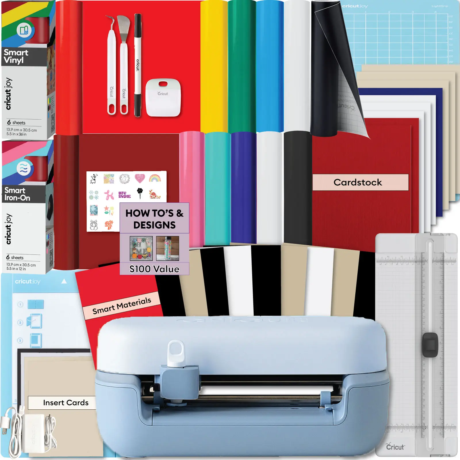 Cricut Joy 2 Rainbow Essential Bundle - Compact Smart Cutting Machine with Smart Vinyl, Smart Iron-On, Cardstock, Insert Cards & Printable Vinyl - Create Up to 50 Projects