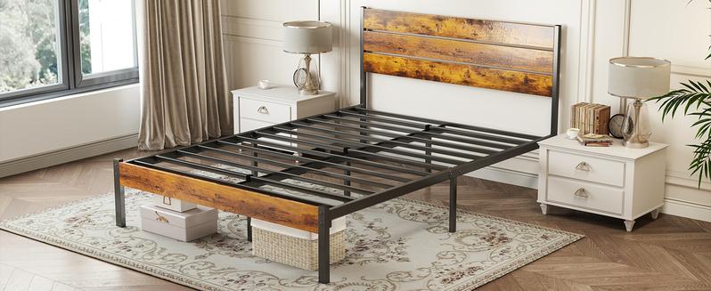 【Deal】Metal Platform Bed Mattress Foundation with Headboard and and Footboard, No Box Spring Needed with 800LBS Sturdy Wooden Slats Support