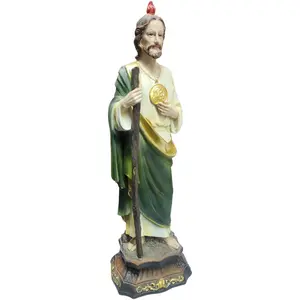 San Judas 5"-16" Inches Tall 25519 Stick Attached Statue with Green and Gold Accents