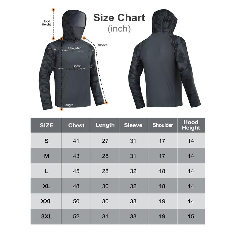 RODEEL 915 Sun Hoodie Shirts w/ Mask Neck Gaiter Men UPF 50+ UV Protection Long Sleeve Lightweight Quick Dry Moisture Wicking Breathable Cooling Activewear for Outdoor Sport Gym Fishing Hiking Roofing Landscaping Construction, Holiday Gift