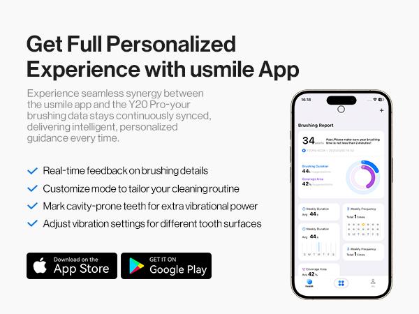usmile Y20 PRO AI Powered Electric Toothbrush, Personalized Cleaning with 25x More Plaque Removal and 90-Day Battery Life