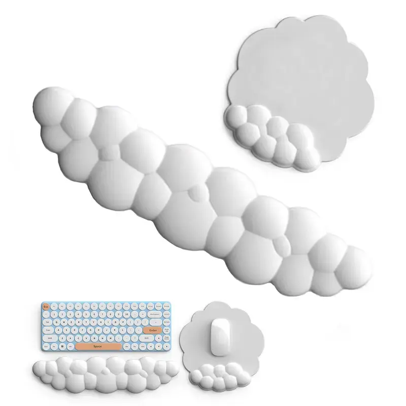 Cloud-Shaped Design Wrist Rest & Mouse Pad Set - Comfortable & Breathable Memory Foam Mouse Pad Set for Office & Home Use, Cloud White Work Desktop Accessories, Mouse Pad for Desk, Gaming Mouse Pad, Gaming Room Accessories, Desk Accessory, Memory Foam out