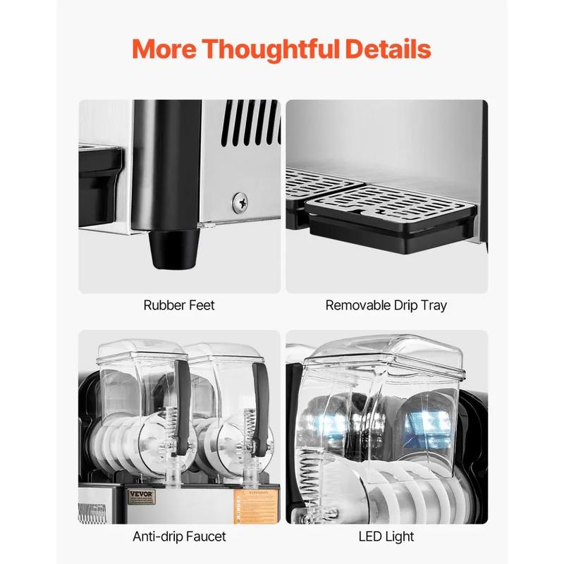 VEVOR Commercial Slushy Machine, TikTokShopBlackFriday, 4Lx2 Double Tank Frozen Drink Machine, 32 Cups Stainless Steel Margarita Smoothie Frozen Drink Maker, Slushie Maker for Home Party Restaurants Cafe Bars