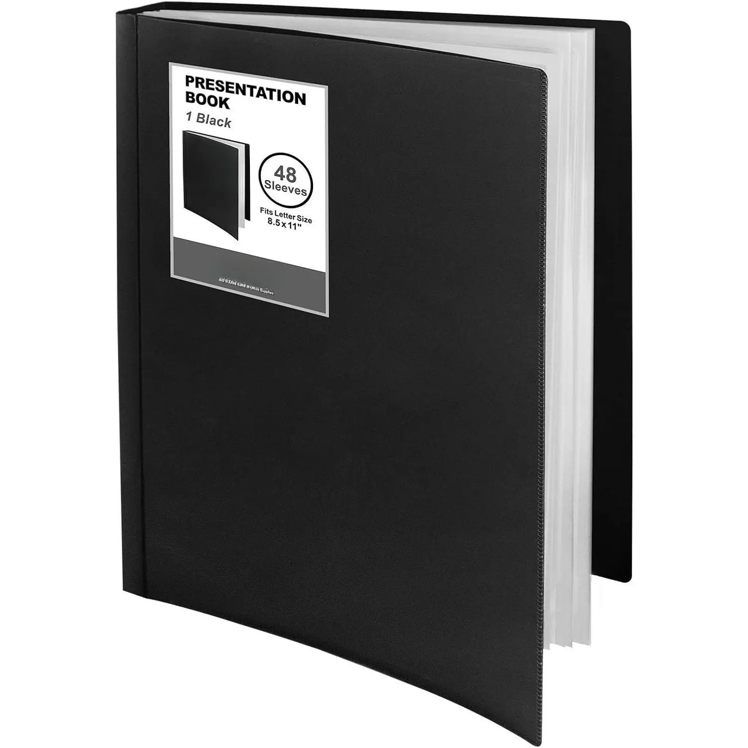 Black Portfolio Binder & Document Holder with Front Pocket, 48 Non-Glare Poly Sleeves (Displays 96 8.5x11 Letter Size Pages), Dirt-Water Resistant Durable Construction, Office Desk Organizer for Business Presentations, Manufacturer Warranty Included, Acid