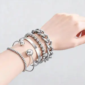 5pcs Set of Trendy Chain Bracelets for Women, Stylish Open Knot Bangles for Weddings, Proms, Music Festivals & Holidays