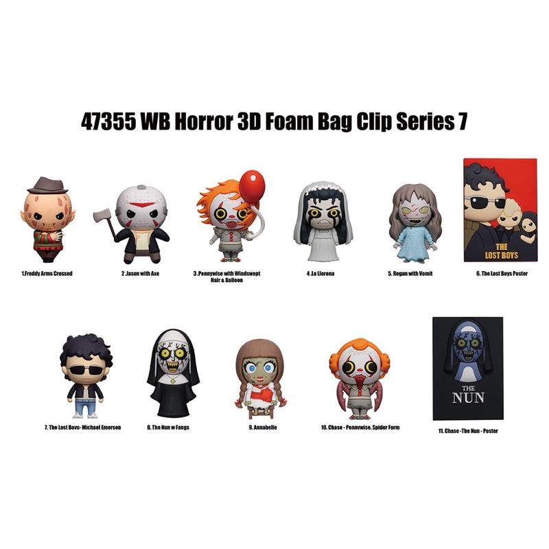1pc WB Officially Licensed Horror Series 7 3D Foam Bag Clip Blind Bag Freddy Jason Horror Movie Characters Images Figures Desktop Ornaments Halloween Christmas Party Birthday Gifts