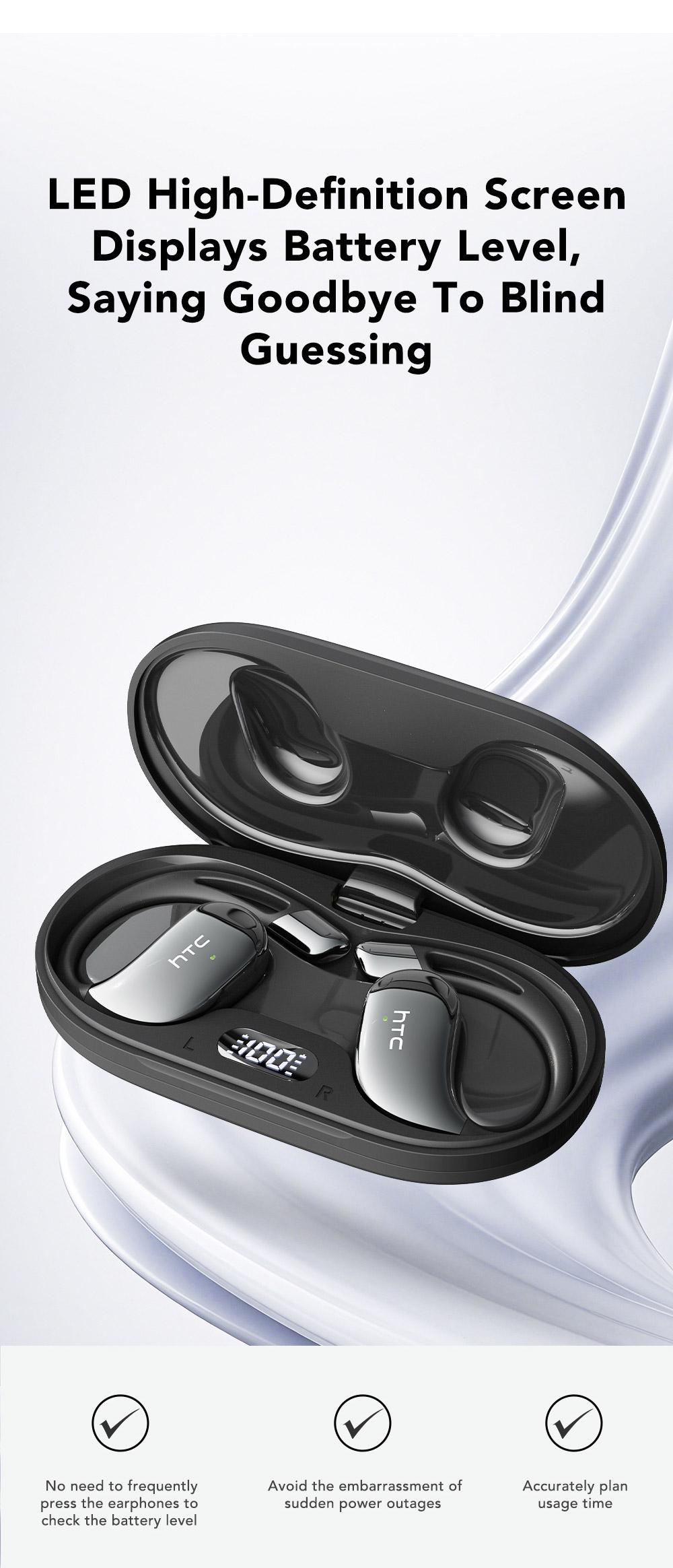 HTC NE57 Wireless OWS Earbuds Bluetooth 6.0, IPX5 Waterproof Earphones, Suitable for Office, Sports, Study and Audio Calls Built in Microphone Gaming Bluetooth Headphones