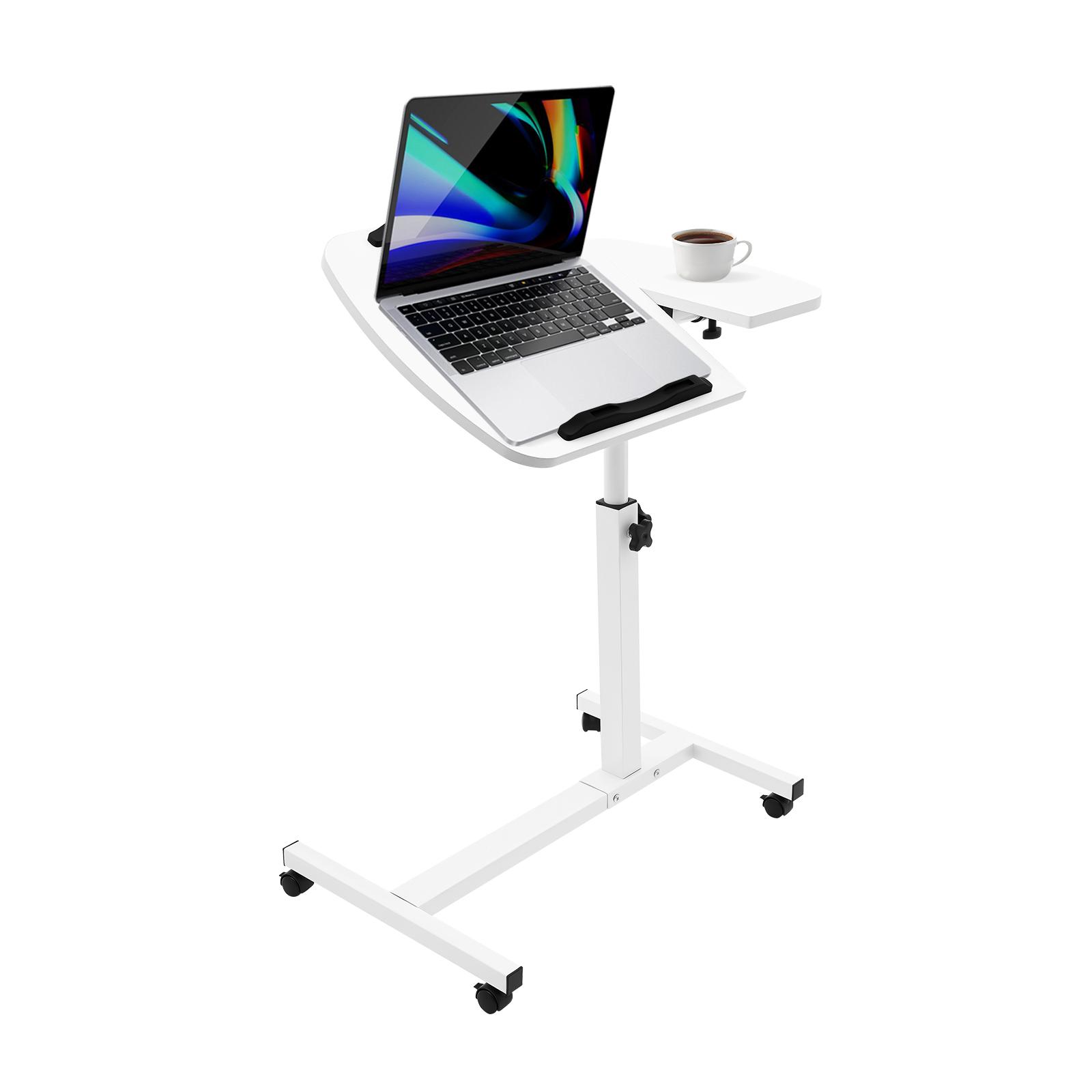 Modern Height-Adjustable Laptop Table with Locking Wheels, 40x40cm Tilt Top, Rolling Mobile Computer Workstation for Bedroom, Office White Study Desk