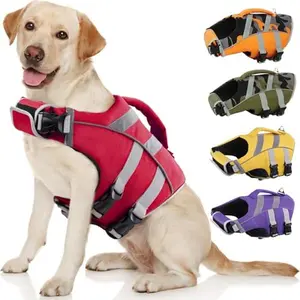 Kuoser Dog Life Jacket with Reflective Stripes, Adjustable High Visibility Dog Life Vest Ripstop Dog Lifesaver Pet Life Preserver with High Flotation Swimsuit