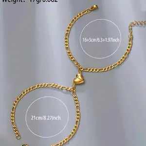 Magnetic Heart Design Couple Bracelet Heart Shaped Stainless Steel Fashionable All-match Exquisite Jewelry for Women Men Trendy Birthday Gift