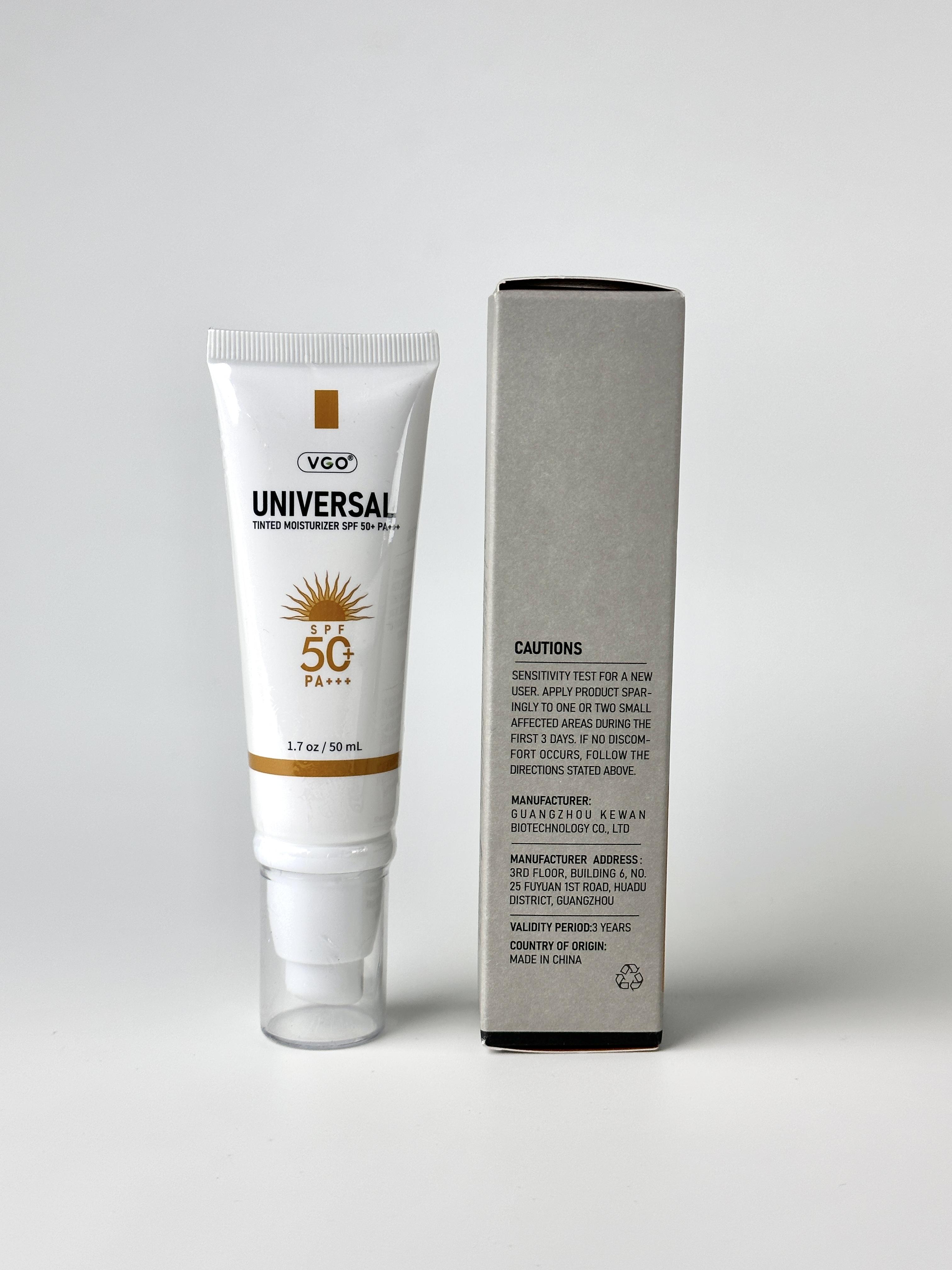 VGO Universal Tinted Moisturizer SPF 50+ Earthy Yellow Liquid Foundation Sunscreen for Comprehensive Facial UV Protection & Hydration - Moisture, Hydrate