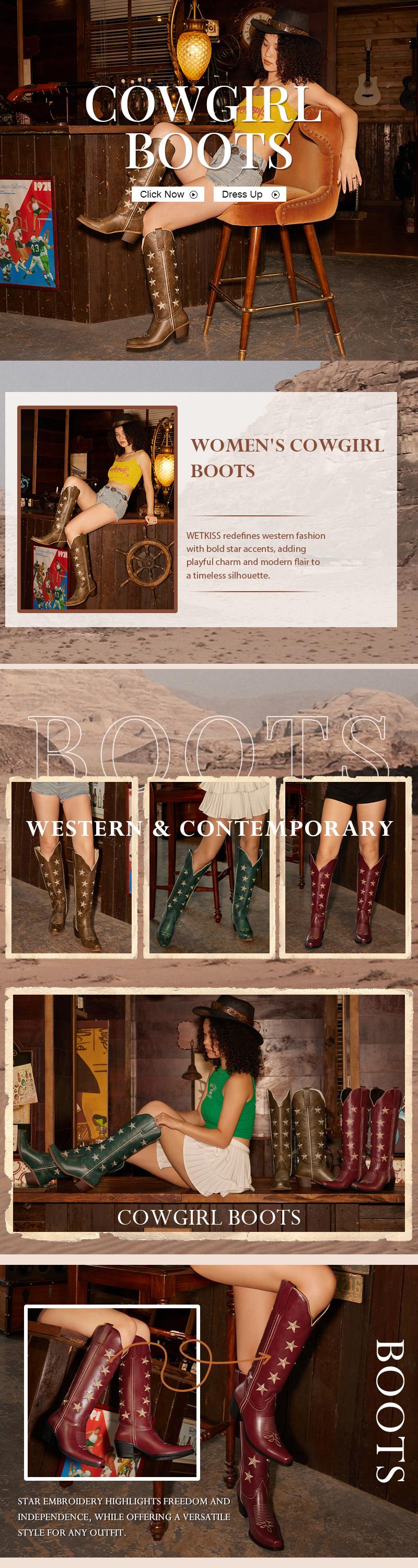 Wetkiss Star Embroidered Knee High Western Boots,Stylish Cowgirl Design with Chunky Heel,Women's Shoes,Women's Boots #TikTokShopStockUp